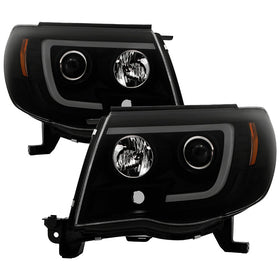 Spyder 05-11 Toyota Tacoma Ver 2 Proj Headlights - Light Bar DRL - Black Smoke PRO-YD-TT05V2-LB-BSM