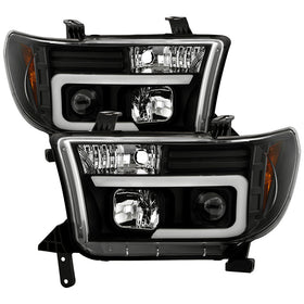 Spyder 08-13 Toyota Sequoia Projector Headlights - Light Bar DRL - Black PRO-YD-TTU07V2-LB-BK