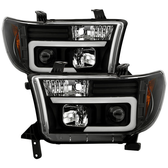 Spyder 08-13 Toyota Sequoia Projector Headlights - Light Bar DRL - Black PRO-YD-TTU07V2-LB-BK