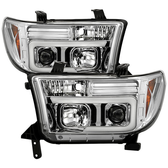 Spyder 07-13 Toyota Tundra V2 Light Bar DRL Projector Headlights - Chrome (PRO-YD-TTU07V2-LB-C)