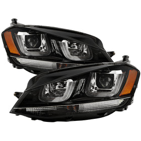 Spyder Volkswagen Golf VII 14-16 Projector Headlights DRL LED Blk Stripe Blk PRO-YD-VG15-BLK-DRL-BK