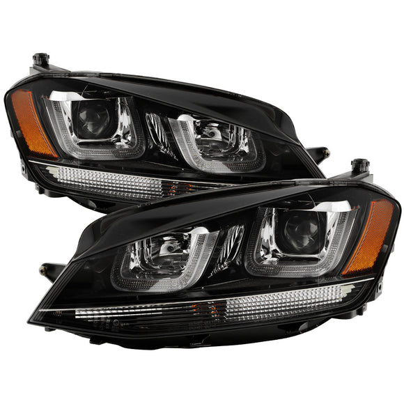 Spyder Volkswagen Golf VII 14-16 Projector Headlights DRL LED Blk Stripe Blk PRO-YD-VG15-BLK-DRL-BK