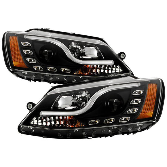 Spyder Volkswagen Jetta 11-14 Projector Headlights Halogen Light Tube DRL Blk PRO-YD-VJ11-LTDRL-BK