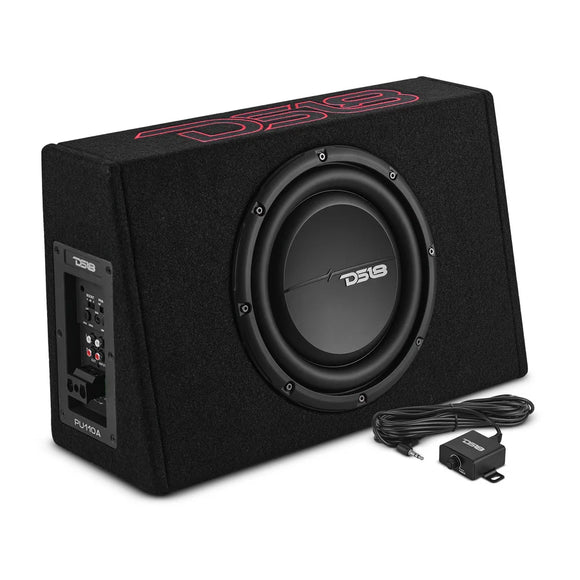 DS18 Single 10in Shallow Enclosure w/ Subwoofer 350 Watts RMS Sealed Black Carpet Amplified