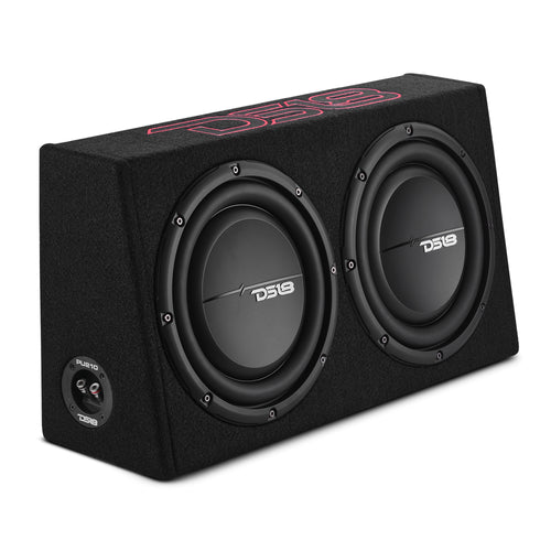 DS18 Dual 10in Shallow Enclosure w/ Subwoofer 350 Watts RMS Sealed Black Carpet