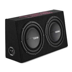 DS18 Dual 10in Shallow Enclosure w/ Subwoofer 350 Watts RMS Sealed Black Carpet
