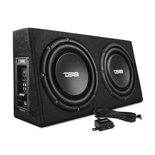 DS18 Dual 10in Shallow Enclosure w/ Subwoofer 350 Watts RMS Sealed Black Carpet Amplified
