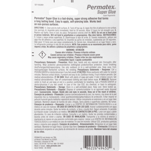 Permatex Ultra Bond 495 Super Glue, 2 X 3G