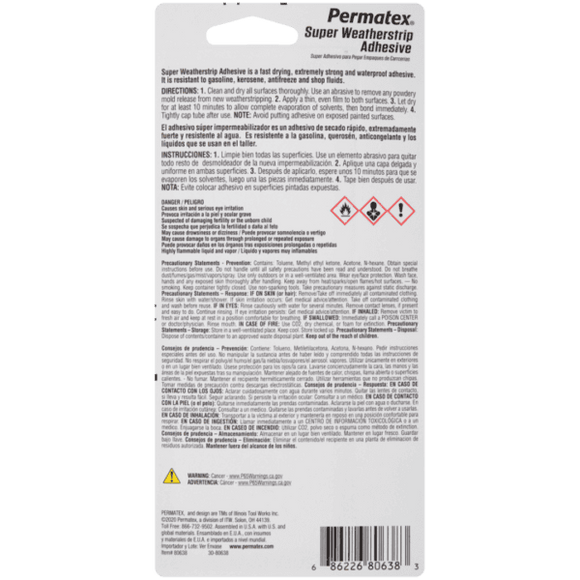 Permatex Weatherstrip Adhesive, Yellow 80Br, 59 ml