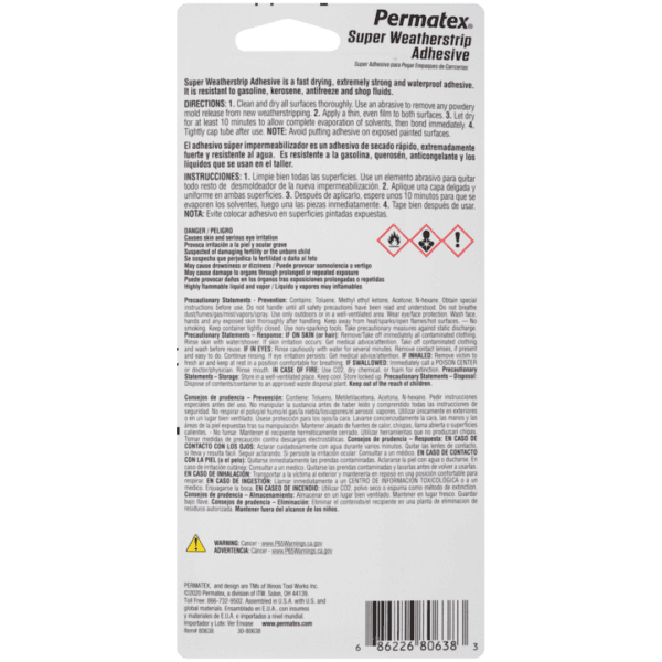 Permatex Weatherstrip Adhesive, Yellow 80Br, 59 ml - 0