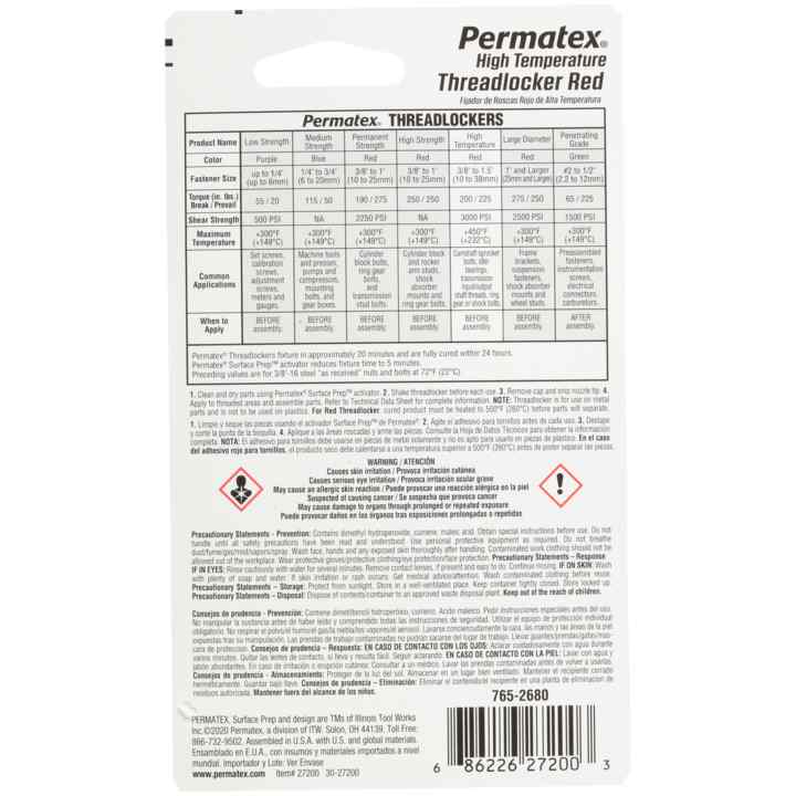 Permatex Red High Temperature 272 Threadlocker, 10 ml - 0