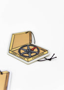 A pizzabrand pizza box with wheels multipack sampler pack air fresheners. Photo is a close up of the Volk Racing TE37 air freshener with string. 
