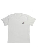 A white Porsche T-Shirt for men. Photo is the front of the shirt with an embroidered Martini R13 Porsche 911 Carrera RSR 2.1 Turbo. Fabric composition is 100% polyester. The material is very stretchy, soft, comfortable, breathable, and non-transparent. The style of this shirt is short sleeve, with a crewneck neckline.