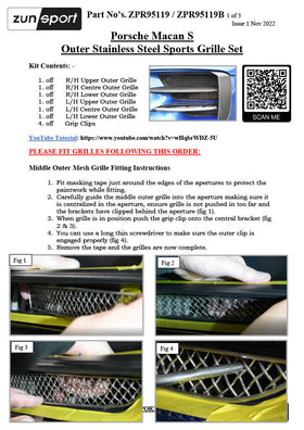 Zunsport Porsche Macan S 19-21 - Outer Grille Set - Black Finish - 0
