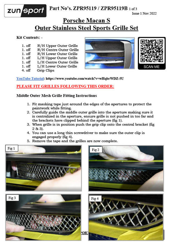 Zunsport Porsche Macan S 19-21 - Outer Grille Set - Black Finish