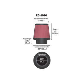 K&N Universal Clamp-On Air Filter 2-1/8in Flange 3-1/2in Base 2in Top 4in Height - 0