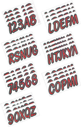 Hardline Boat Lettering Registration Kit 3 in. - 400 Red/Black