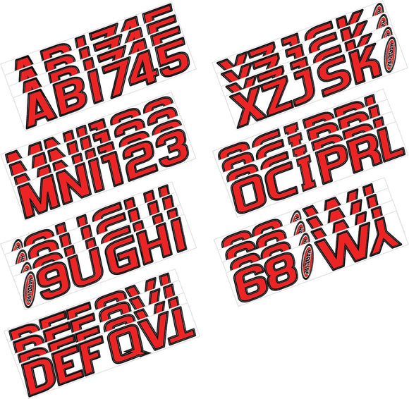 Hardline Boat Lettering Registration Kit 3 in. - 700 Red/Black