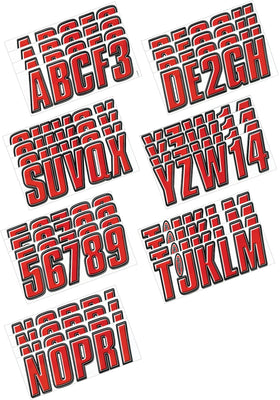 Hardline Boat Lettering Registration Kit 3 in. - 800 Red/Black