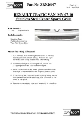 Zunsport Renault Trafic - Centre Grille - Silver finish - 0