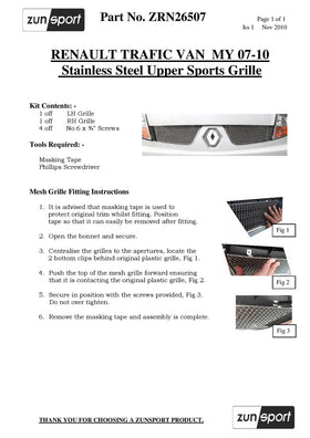 Zunsport Renault Trafic - Top Grille Set - Silver finish - 0