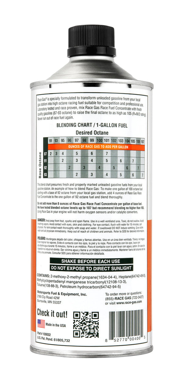 Race Gas 32 Ounce Premium Race Fuel Concentrate - Single Can