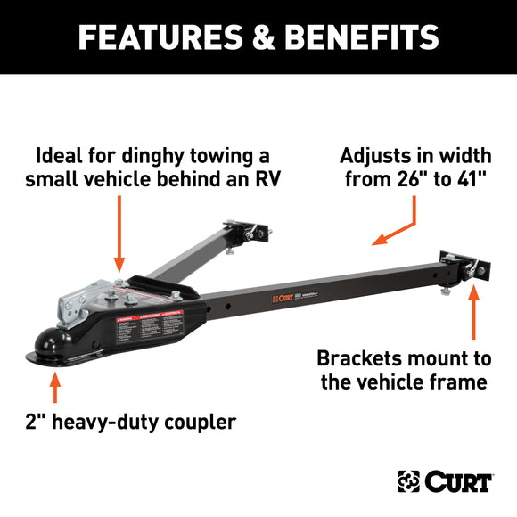 RockJock Curt Tow Bar with Adjustable Width Arms Car Mount 2in Ball 5000lbs