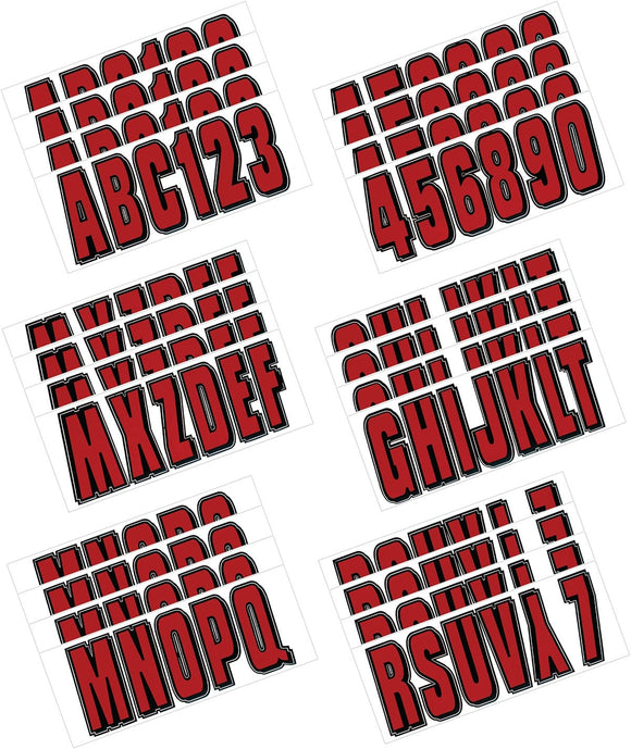 Hardline Boat Lettering Registration Kit 3 in. - 320 Ox Blood Red/Black