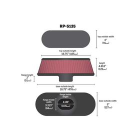 High-Flow Original Universal Air Filter - OVAL FLG; 4-3/16 X 3-5/16, 18-3/4 X 5B, 16-3/4 X 3T, 4-13/16H - 0