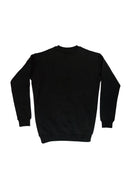 A black men's high quality crewneck sweater. Full size view of the back side of a black sweater with a nardo grey embroidered 8V RS3. Fabric composition of the shirt is cotton and polyester. The material is very soft, stretchy, and non-transparent. The style of this sweater is a crewneck, long sleeve, elastic bottom, with embroidery on the left chest.