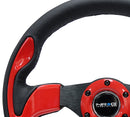 NRG Reinforced Steering Wheel (320mm) Blk w/Red Trim & 5mm 3-Spoke-3