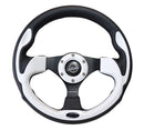 NRG Reinforced Steering Wheel (320mm) Blk w/White Trim & 4mm 3-Spoke-1