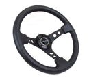 NRG Reinforced Steering Wheel (350mm / 3in. Deep) Blk Leather w/Blk Spoke & Circle Cutouts-2