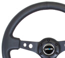 NRG Reinforced Steering Wheel (350mm / 3in. Deep) Blk Leather w/Blk Spoke & Circle Cutouts-3