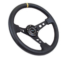 NRG Reinforced Steering Wheel (350mm / 3in. Deep) Blk Leather w/Blk Cutout Spoke/Yellow Center Mark-2