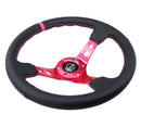 NRG Reinforced Steering Wheel (350mm/3in. Deep) Black Leather/ Fushia Center Mark/ Fushia Stitching-3