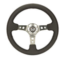NRG Reinforced Steering Wheel (350mm / 3in. Deep) Blk Leather w/Gunmetal Circle Cutout Spokes-1