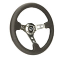 NRG Reinforced Steering Wheel (350mm / 3in. Deep) Blk Leather w/Gunmetal Circle Cutout Spokes-2