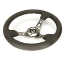 NRG Reinforced Steering Wheel (350mm / 3in. Deep) Blk Leather w/Gunmetal Circle Cutout Spokes-3