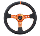 NRG Reinforce Steering Wheel (350mm / 3in. Deep) Blk Leather, Orange Center Mark w/ Orange Stitching-1