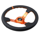 NRG Reinforce Steering Wheel (350mm / 3in. Deep) Blk Leather, Orange Center Mark w/ Orange Stitching-2