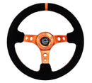 NRG Reinforced Steering Wheel (350mm/ 3in. Deep) Black Suede/ Orange Center Mark/ Orange Stitching-1