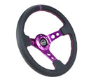 NRG Reinforced Steering Wheel (350mm / 3in. Deep) Black Leather w/Purple Center & Purple Stitching-2