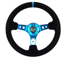 NRG Reinforced Steering Wheel (350mm) 3in Deep Blue Spoke W/ Holes - Black Suede Blue Stripe/Stitch-1