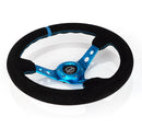 NRG Reinforced Steering Wheel (350mm) 3in Deep Blue Spoke W/ Holes - Black Suede Blue Stripe/Stitch-3