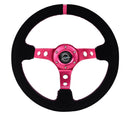 NRG Reinforced Steering Wheel (350mm/ 3in. Deep) Black Suede/ Fushia Center Mark/ Fushia Stitching-1