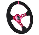 NRG Reinforced Steering Wheel (350mm/ 3in. Deep) Black Suede/ Fushia Center Mark/ Fushia Stitching-2