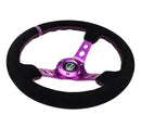 NRG Reinforced Steering Wheel (350mm / 3in. Deep) Black Suede w/Purple Center & Purple Stitching-3