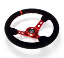 NRG Reinforced Steering Wheel (350mm / 3in. Deep) Blk Leather/Red Stitch w/Red Spoke-3