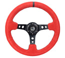 NRG Reinforced Steering Wheel (350mm / 3in. Deep) Red Suede w/Black Stitch-1
